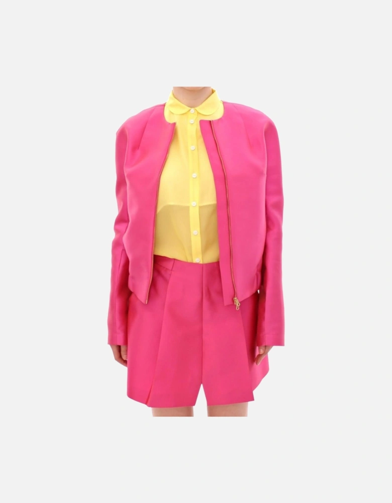 Silk Blend Full Zipper Jacket Women - Pink Jackets