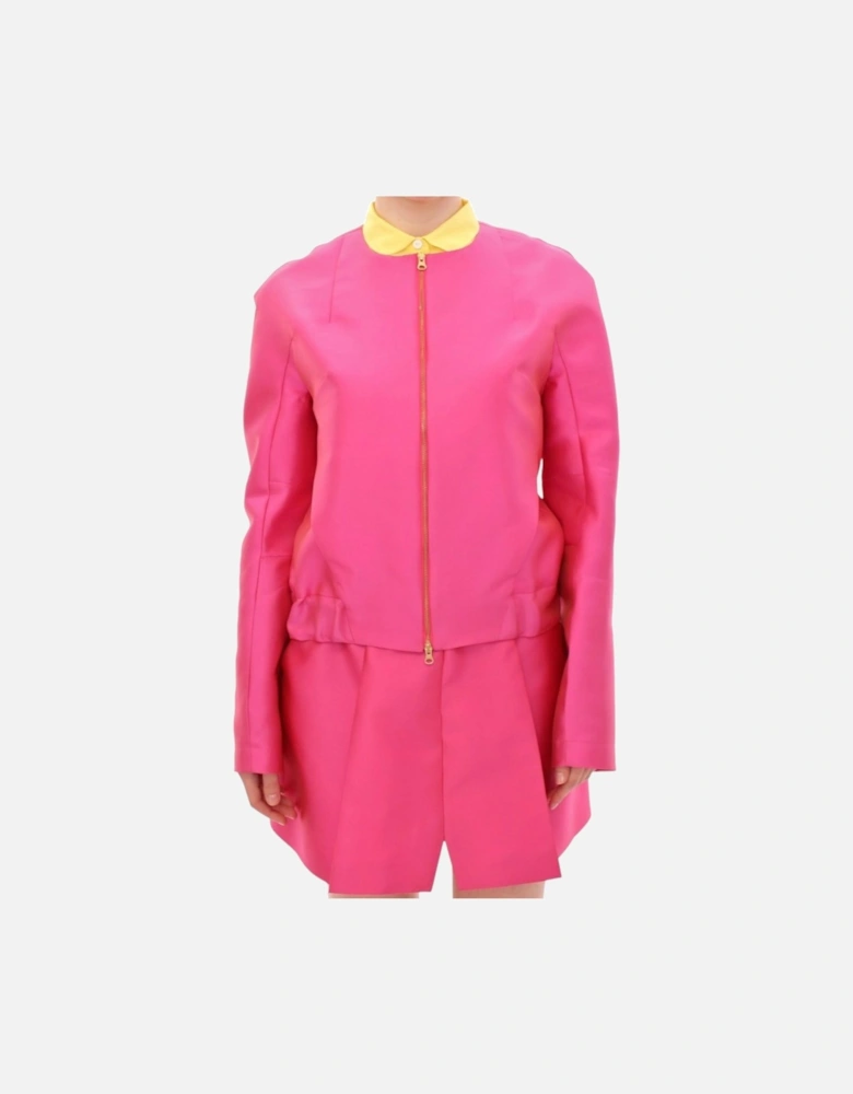 Silk Blend Full Zipper Jacket Women - Pink Jackets