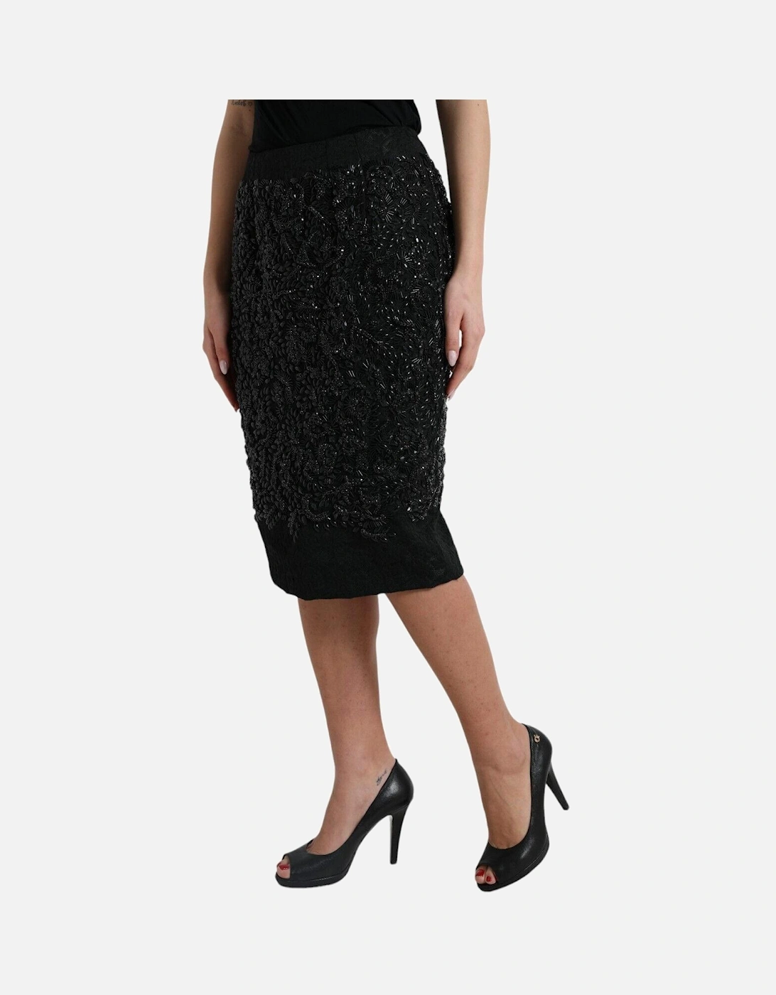 Embellished Pencil Skirt Beaded Style Women - Black