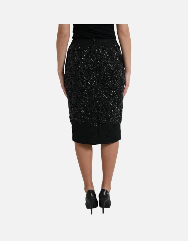 Embellished Pencil Skirt Beaded Style Women - Black