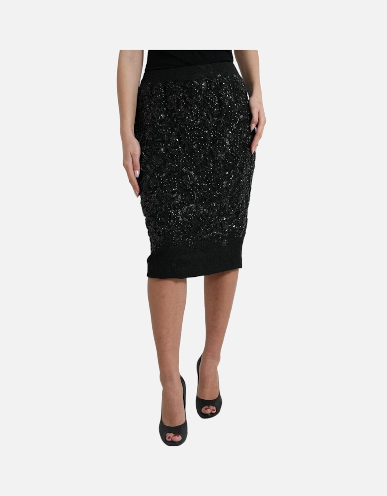 Embellished Pencil Skirt Beaded Style Women - Black