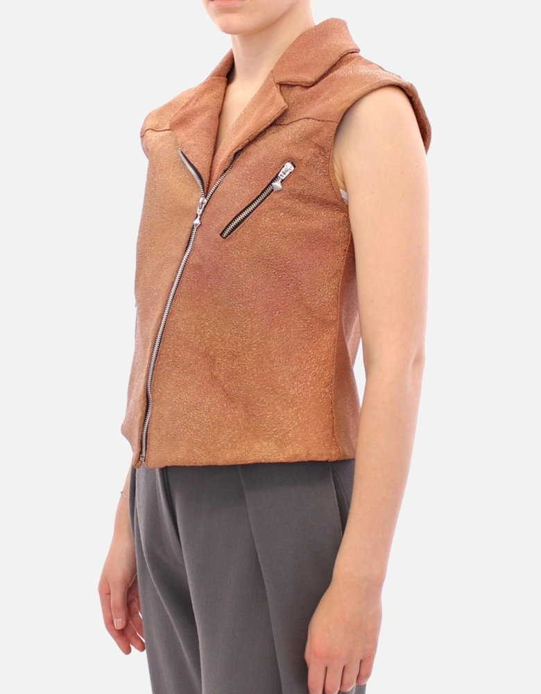 Moto Vest Metallic Brown GSS10168 Women Jackets