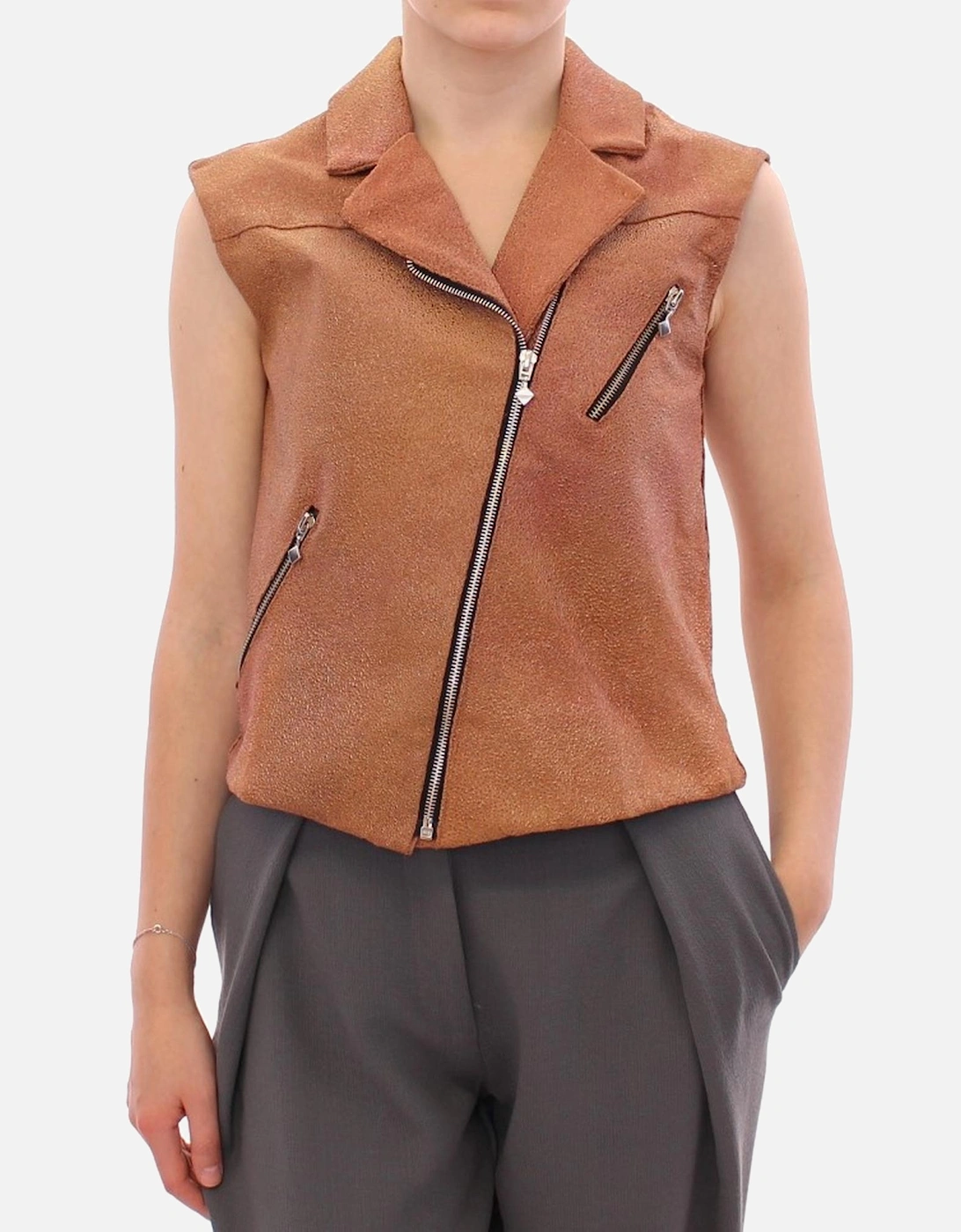 Moto Vest Metallic Brown GSS10168 Women Jackets, 7 of 6