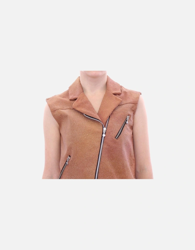 Moto Vest Metallic Brown GSS10168 Women Jackets