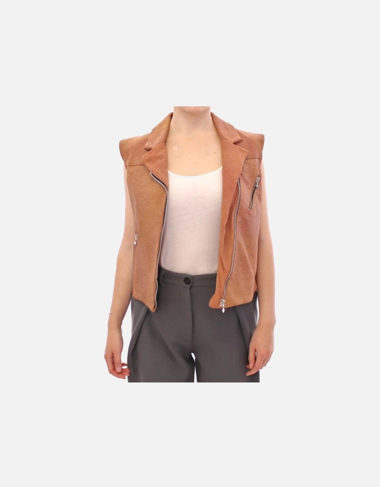 Moto Vest Metallic Brown GSS10168 Women Jackets