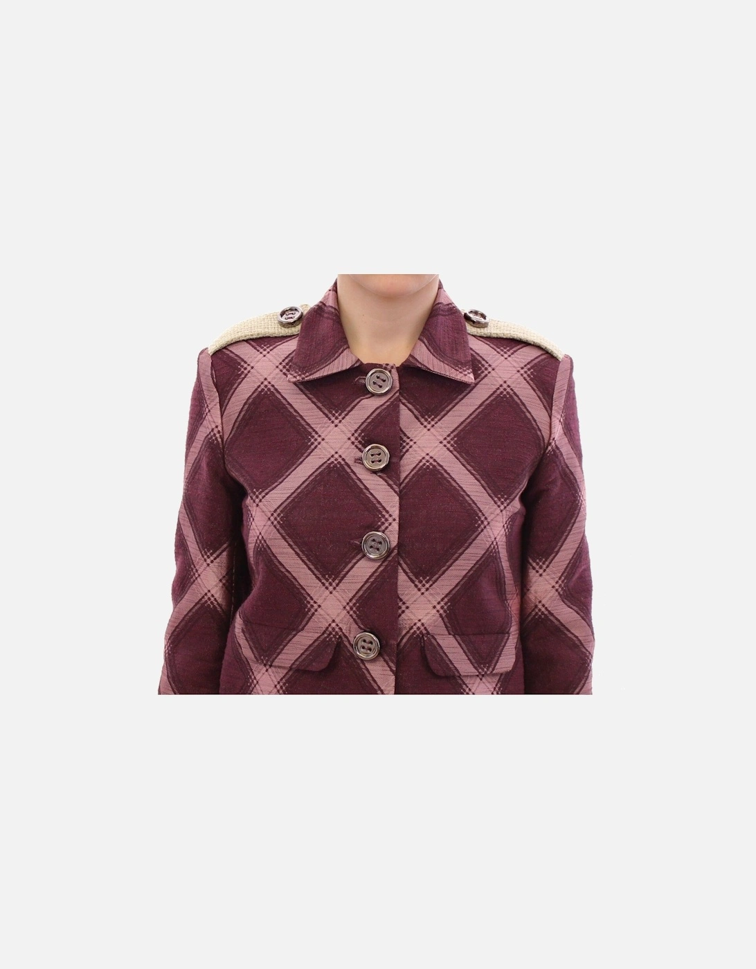 Cropped Blazer Purple Pink Check Women - Multicolor Jackets