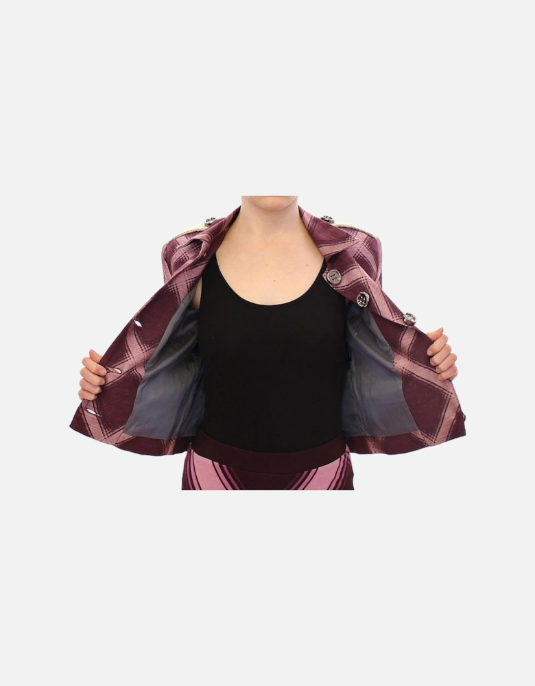 Cropped Blazer Purple Pink Check Women - Multicolor Jackets