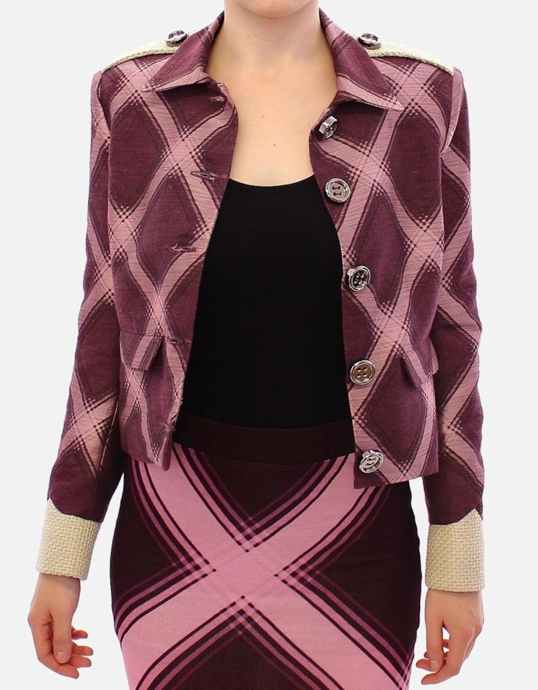 Cropped Blazer Purple Pink Check Women - Multicolor Jackets