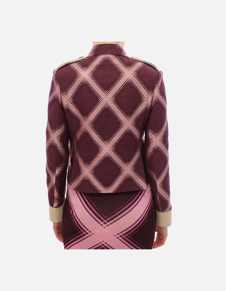 Cropped Blazer Purple Pink Check Women - Multicolor Jackets