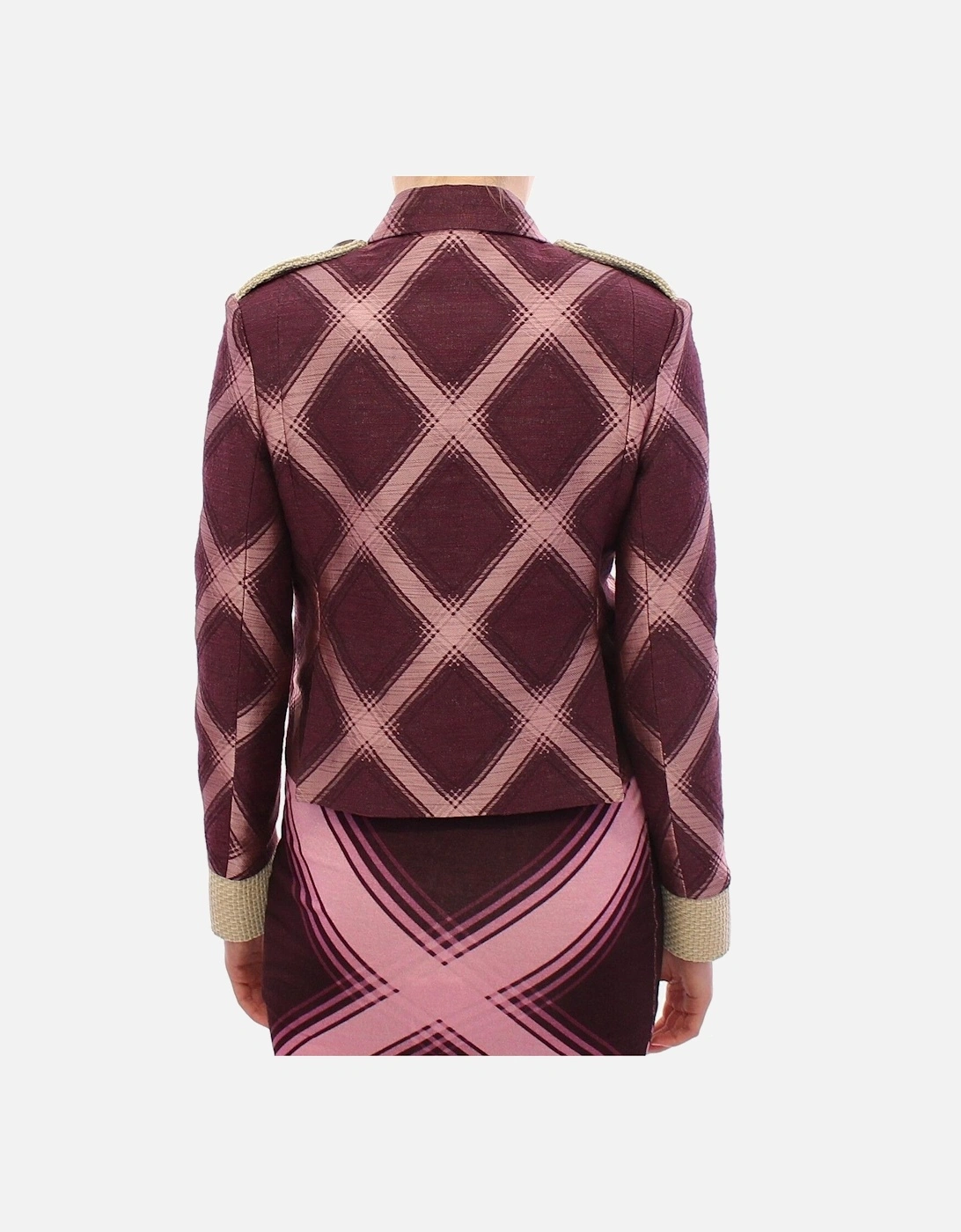 Cropped Blazer Purple Pink Check Women - Multicolor Jackets