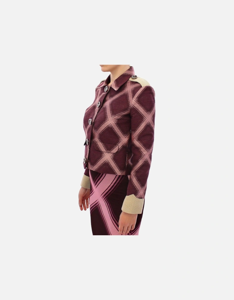 Cropped Blazer Purple Pink Check Women - Multicolor Jackets