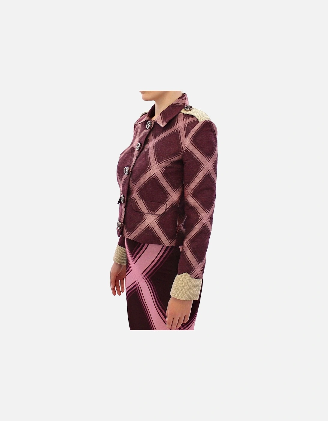 Cropped Blazer Purple Pink Check Women - Multicolor Jackets