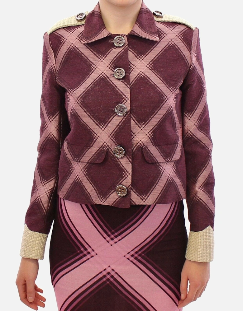 Cropped Blazer Purple Pink Check Women - Multicolor Jackets
