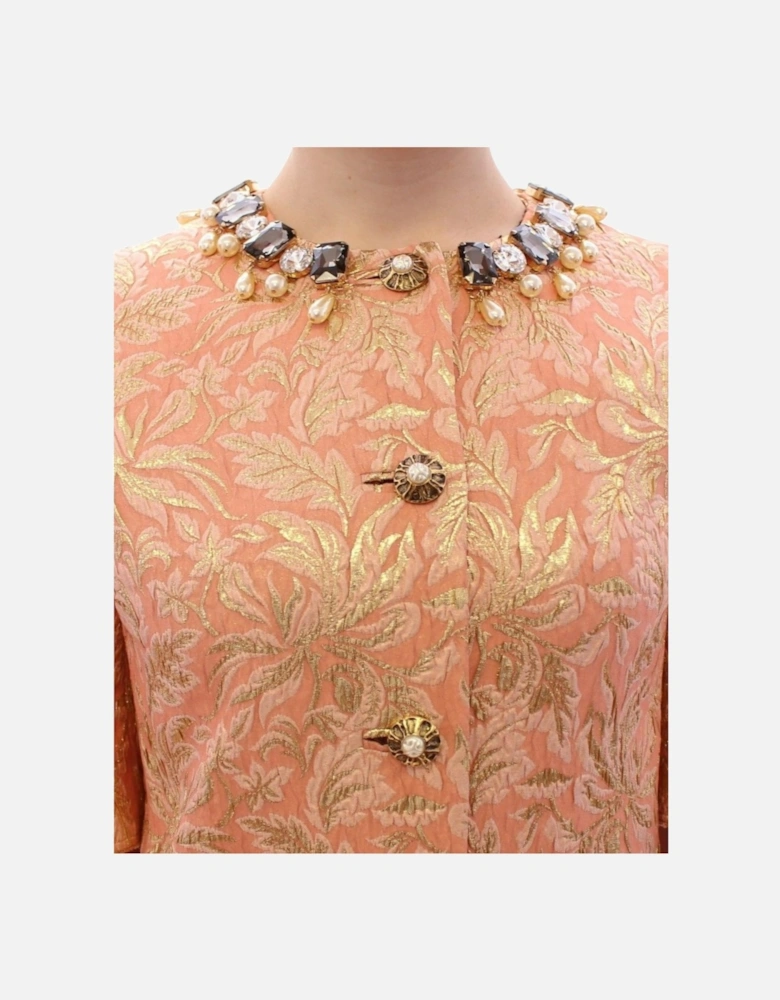 Brocade Jacket Skirt Set Peach Floral Women - Pink Jackets