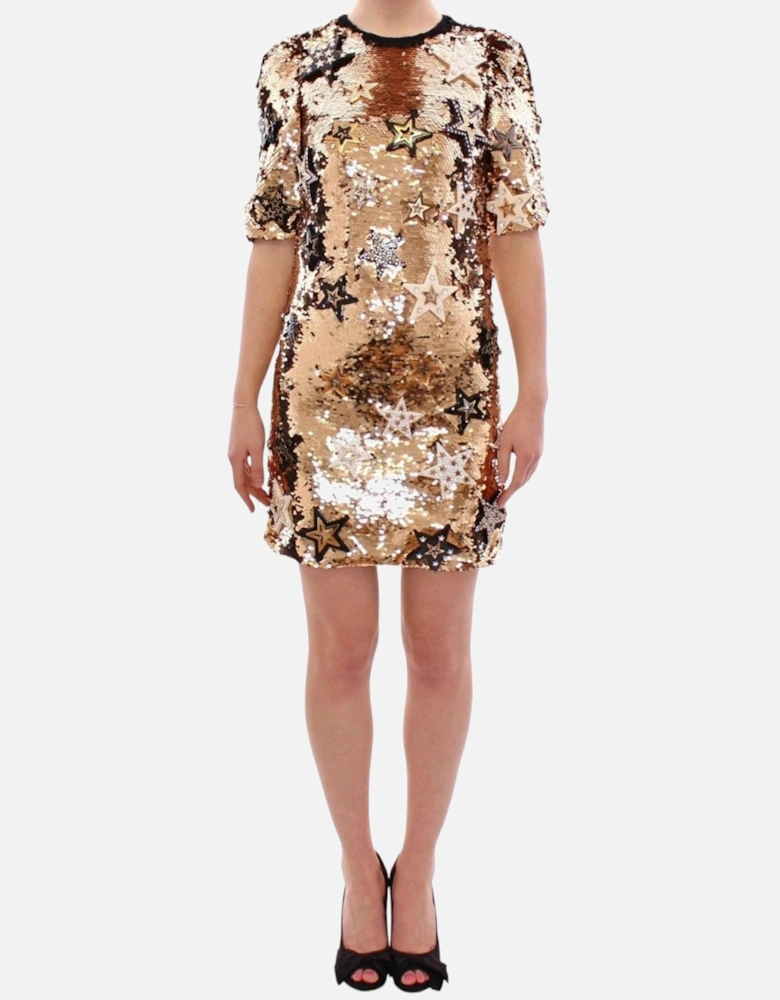 Gold Sequined Swarovski Stars Sheath Dress Women - Yellow Dresses
