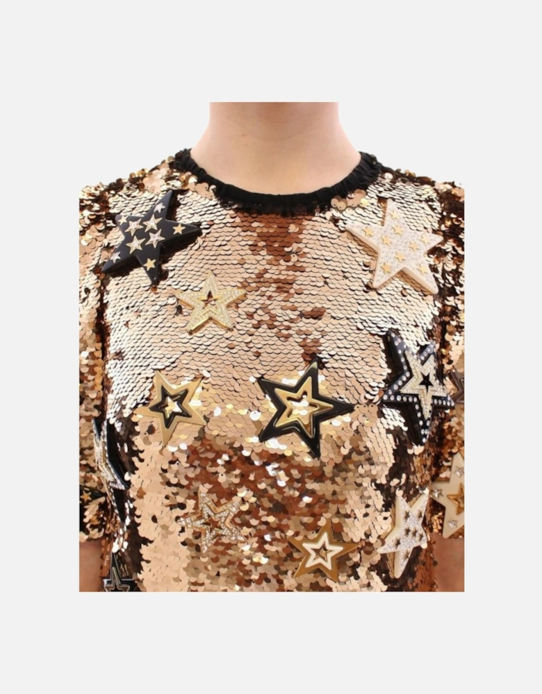 Gold Sequined Swarovski Stars Sheath Dress Women - Yellow Dresses