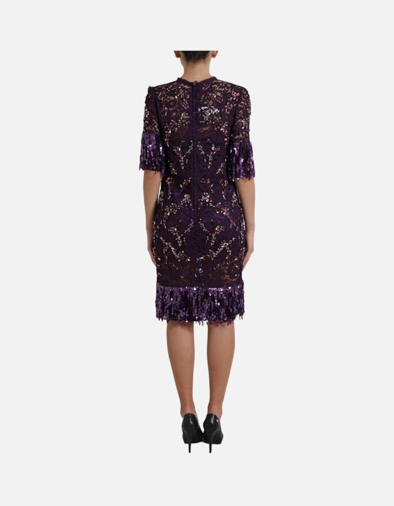 Floral Lace Crystal Embellished Sheath Dress Women - Purple Dresses