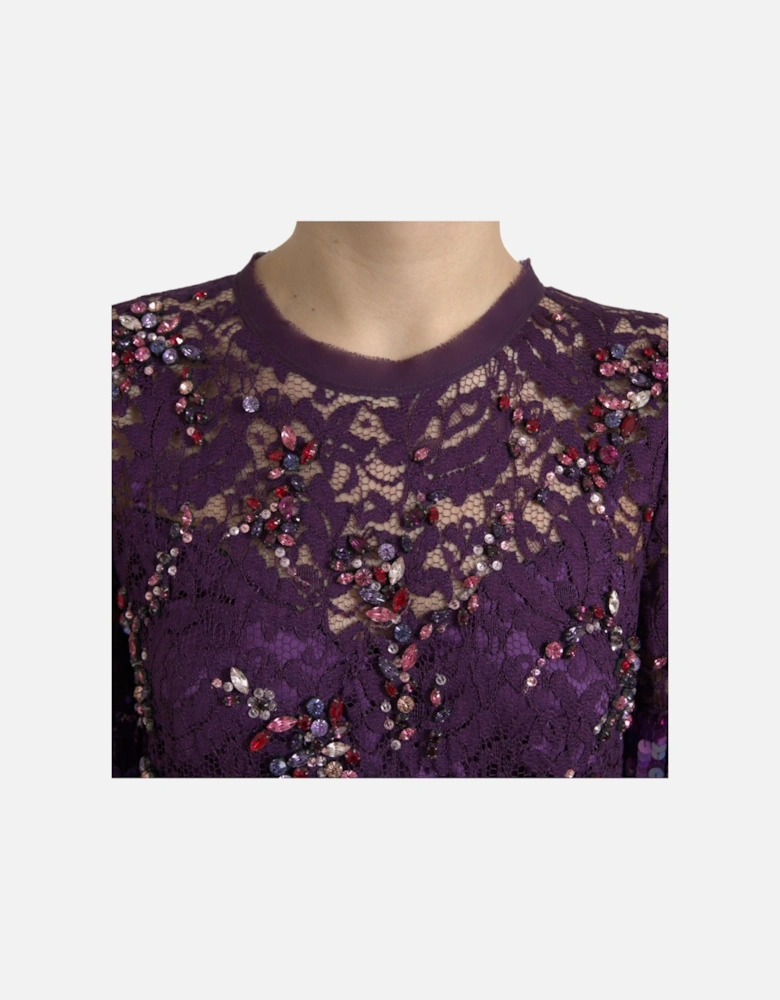Floral Lace Crystal Embellished Sheath Dress Women - Purple Dresses