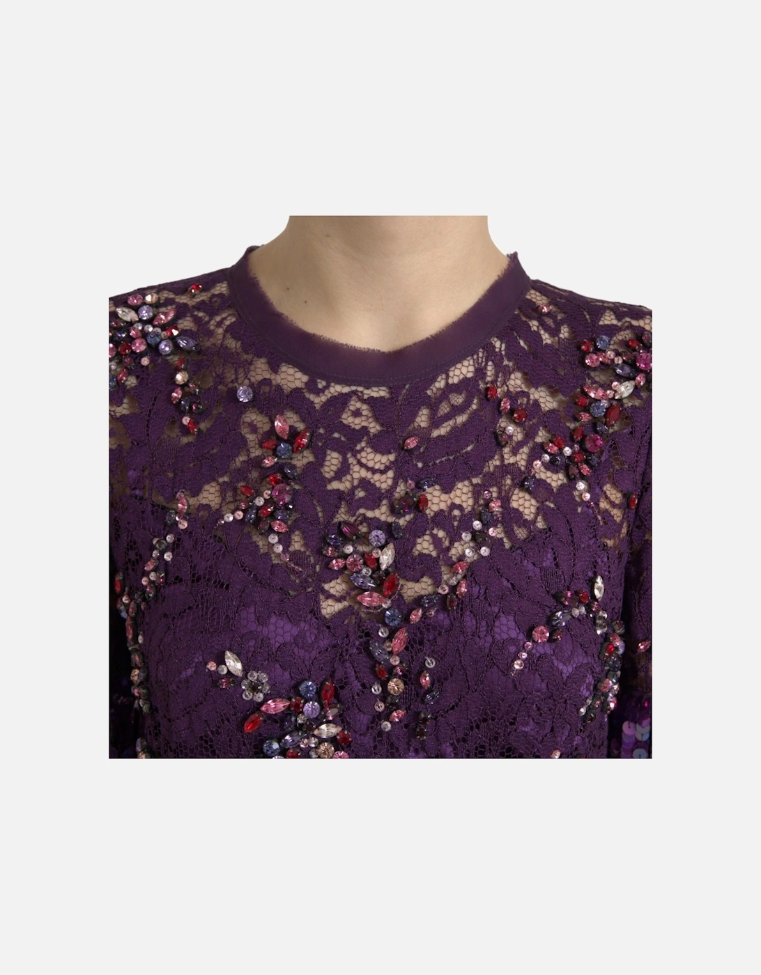 Floral Lace Crystal Embellished Sheath Dress Women - Purple Dresses