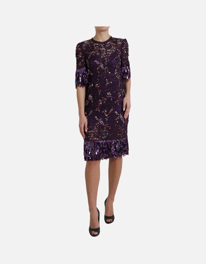 Floral Lace Crystal Embellished Sheath Dress Women - Purple Dresses