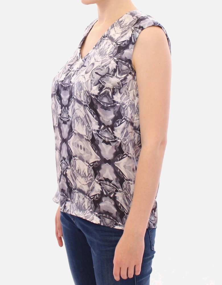 Diamond Print Silk Top Sleeveless VNeck Women - Multicolor T-Shirts