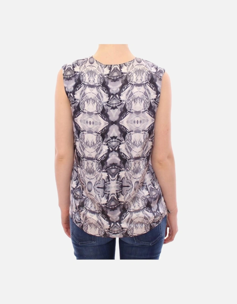 Diamond Print Silk Top Sleeveless VNeck Women - Multicolor T-Shirts