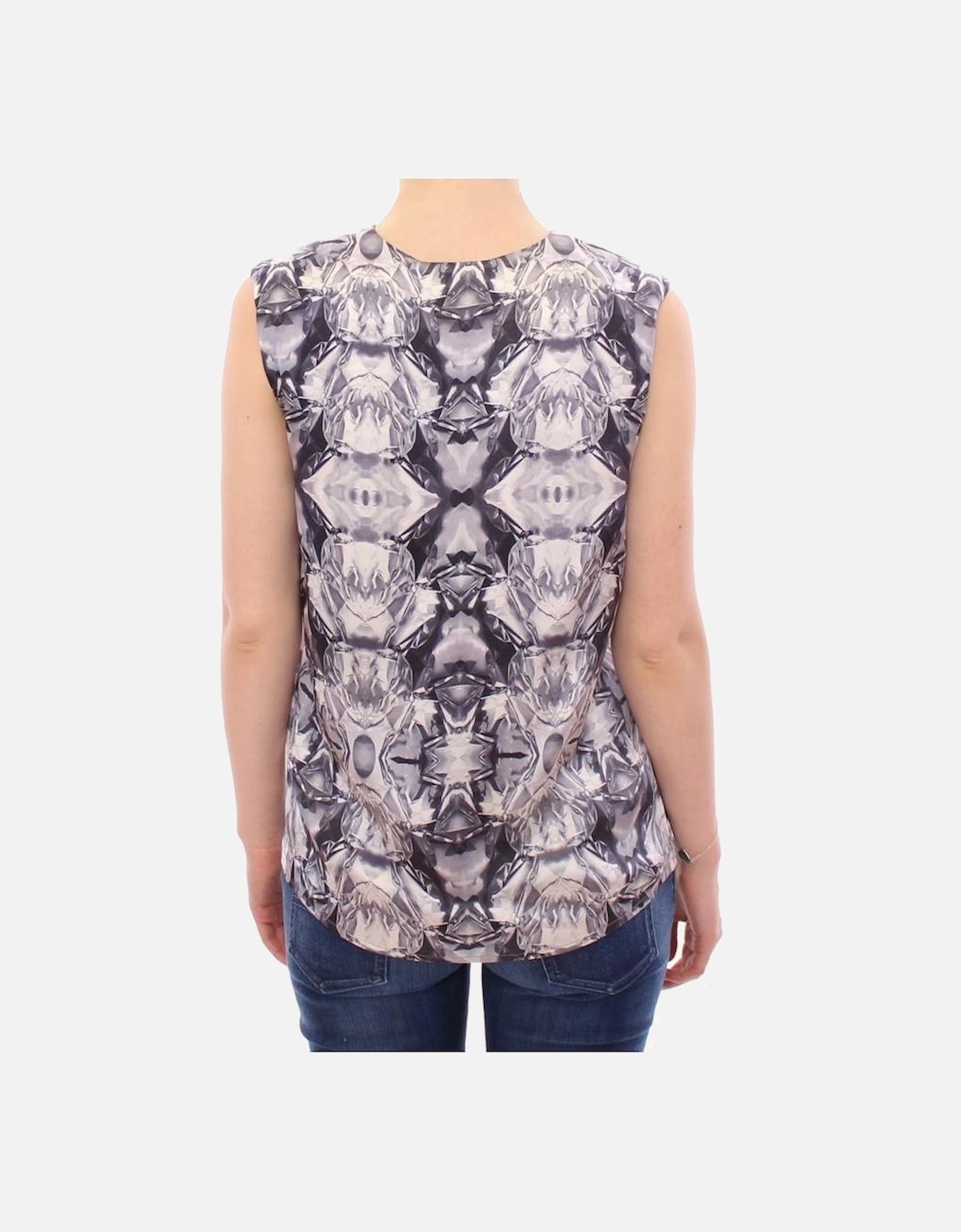 Diamond Print Silk Top Sleeveless VNeck Women - Multicolor T-Shirts