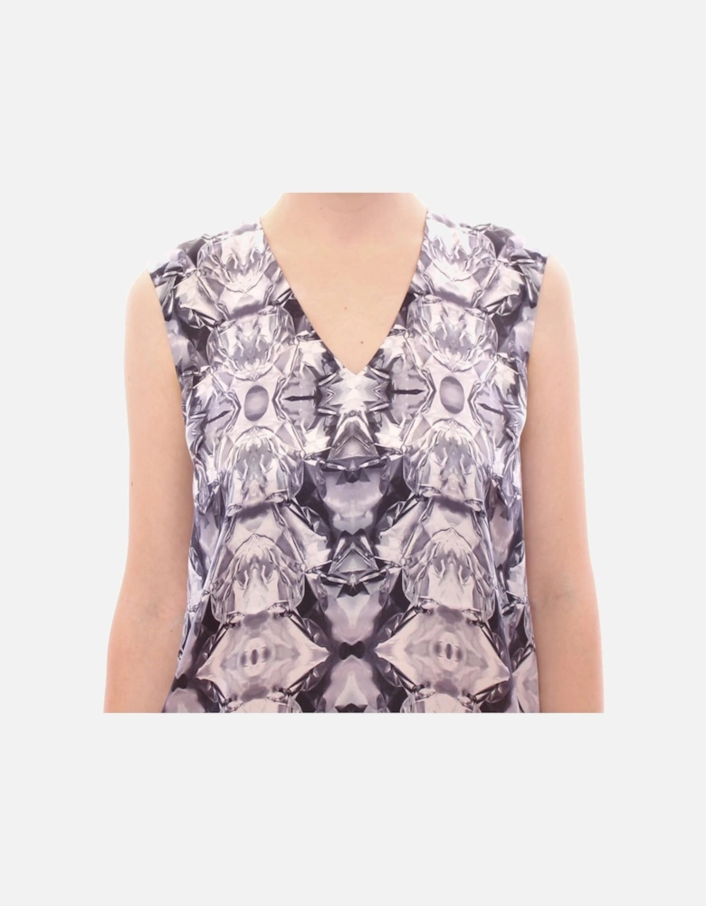 Diamond Print Silk Top Sleeveless VNeck Women - Multicolor T-Shirts