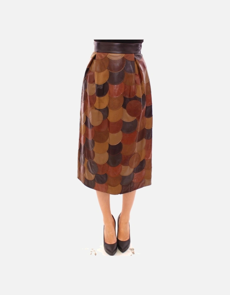 Leather Patchwork Midi Skirt Women - Brown