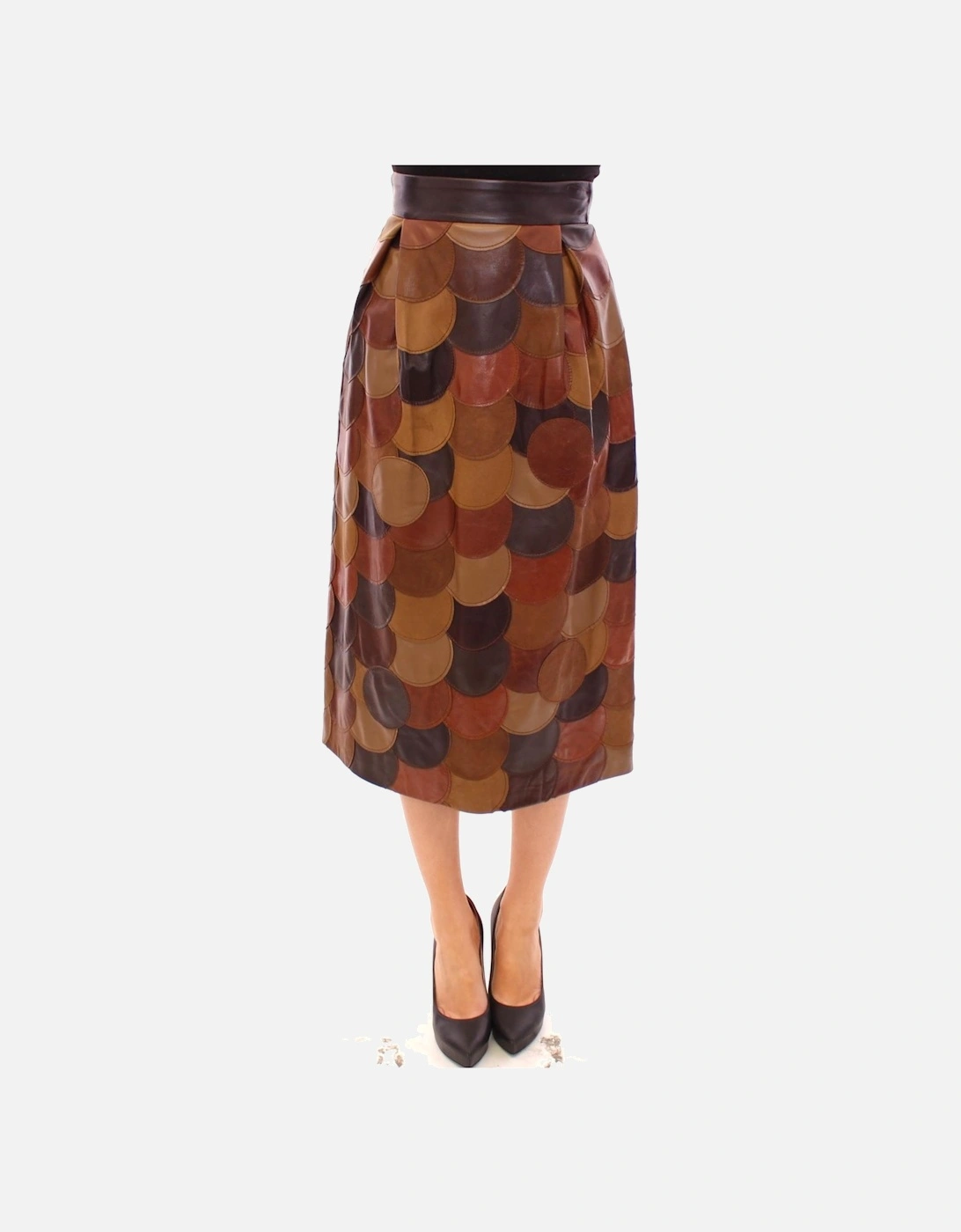 Leather Patchwork Midi Skirt Women - Brown, 7 of 6