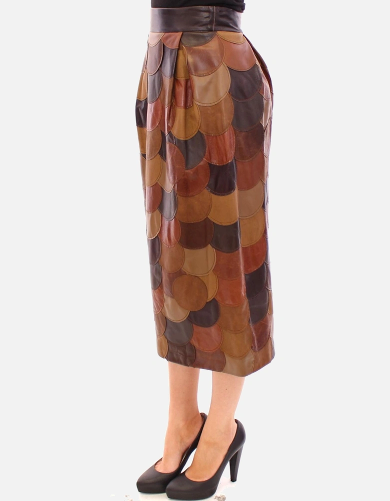 Leather Patchwork Midi Skirt Women - Brown