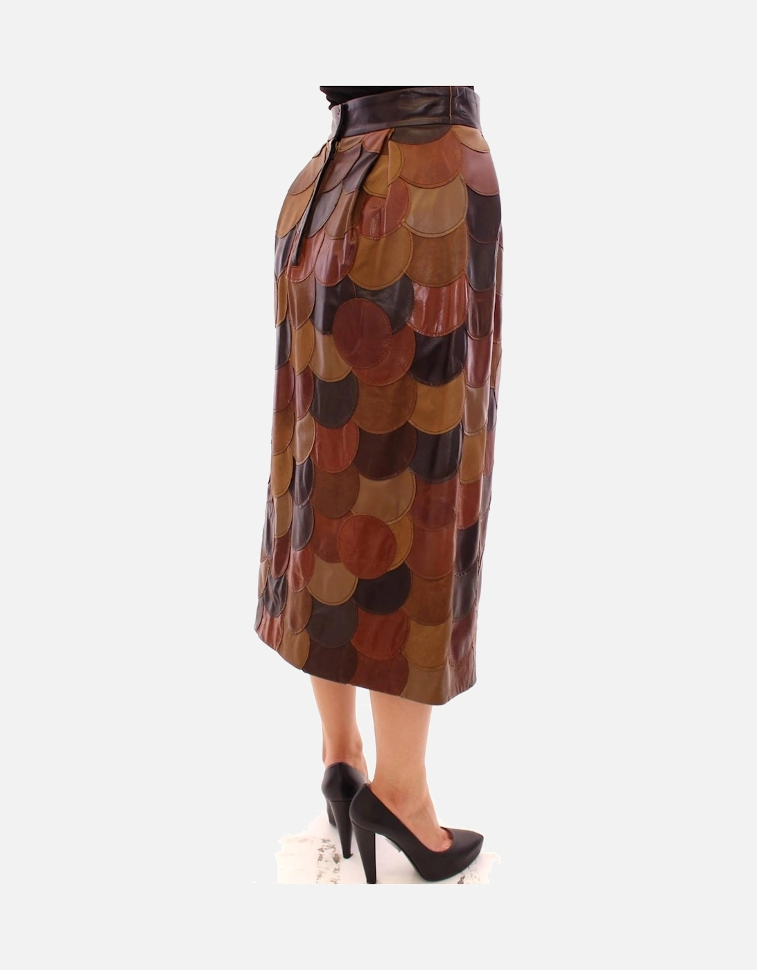 Leather Patchwork Midi Skirt Women - Brown