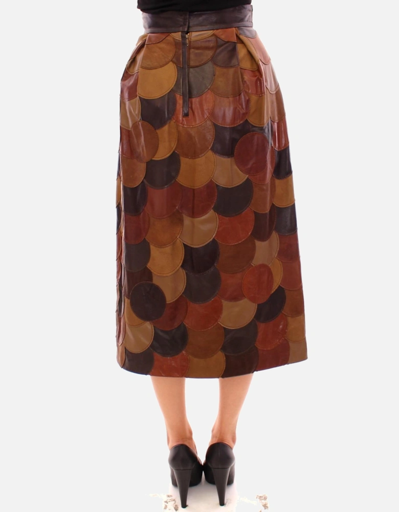 Leather Patchwork Midi Skirt Women - Brown