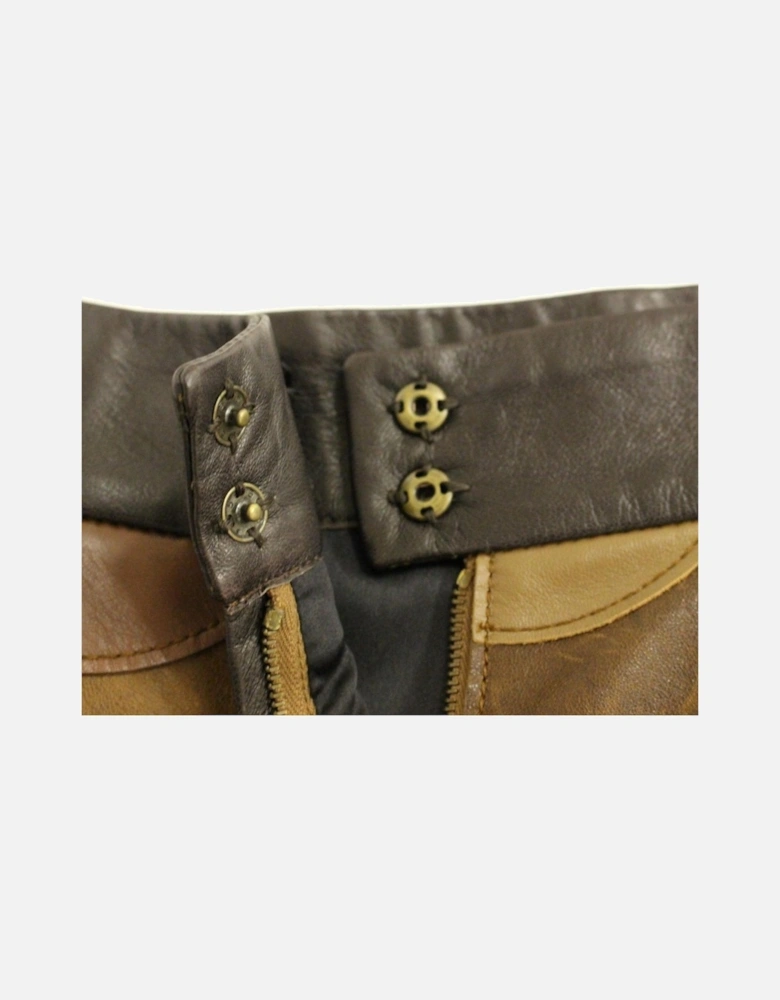 Leather Patchwork Midi Skirt Women - Brown
