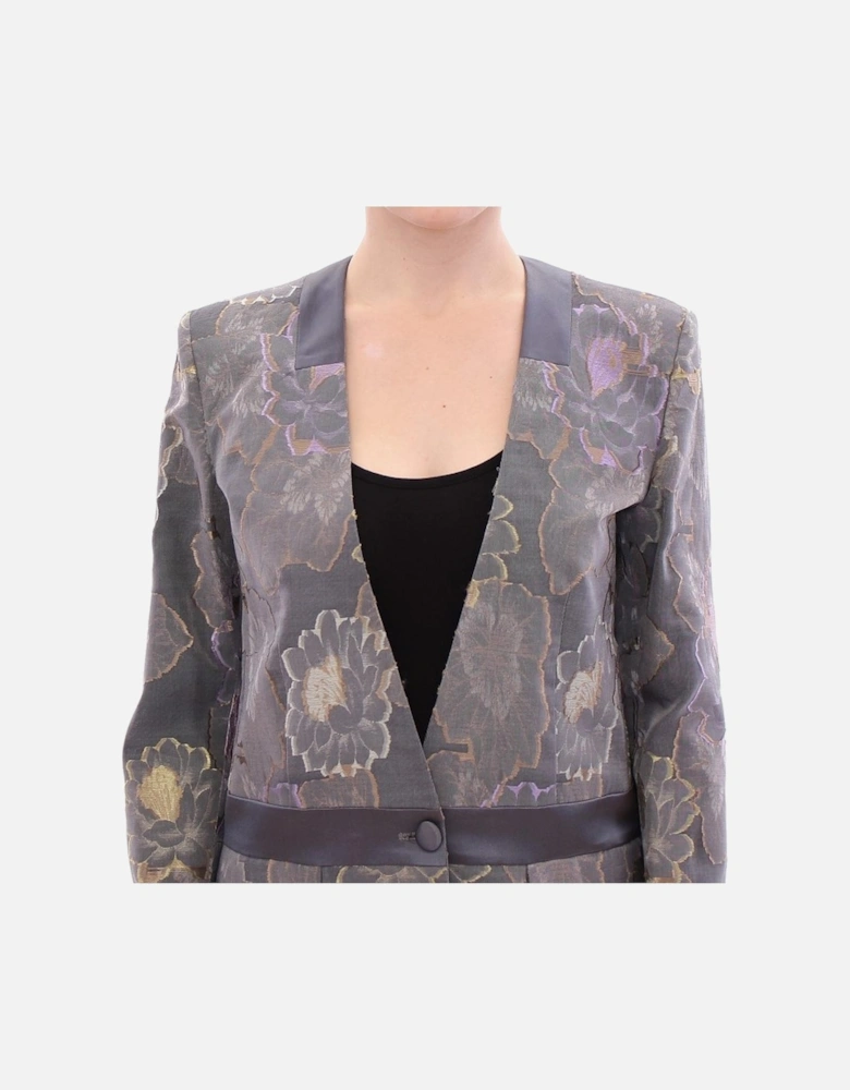 Floral Brocade Blazer Long Sleeves VNeck Women - Multicolor Suits