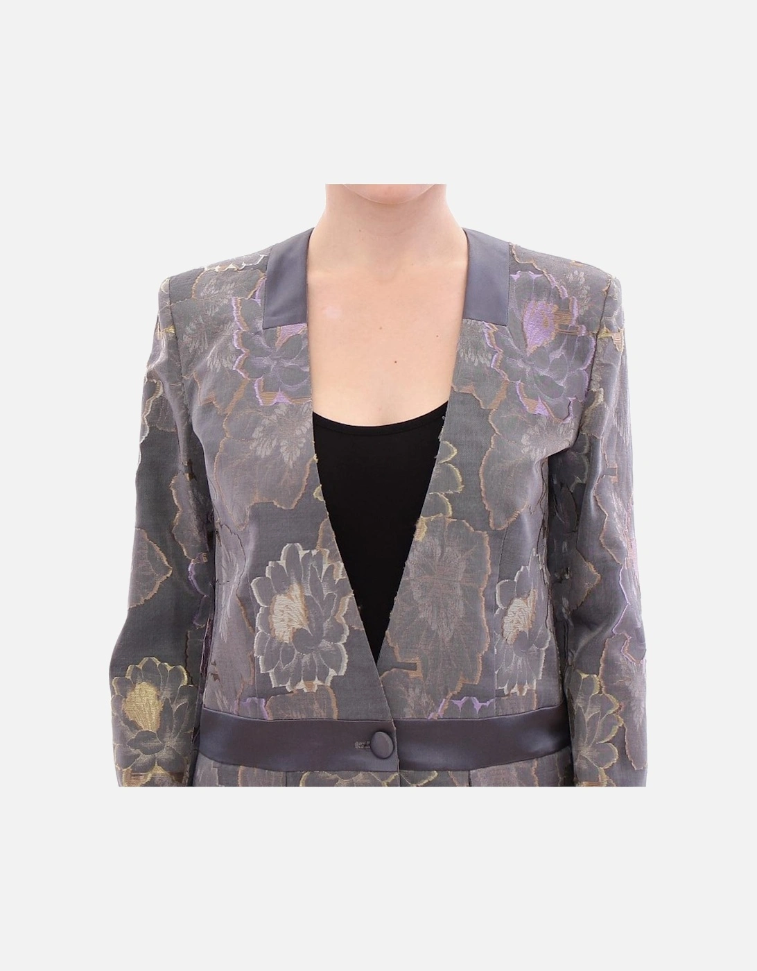 Floral Brocade Blazer Long Sleeves VNeck Women - Multicolor Suits