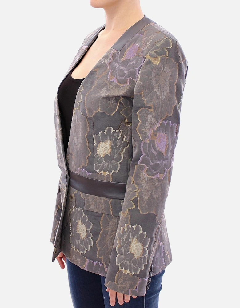 Floral Brocade Blazer Long Sleeves VNeck Women - Multicolor Suits