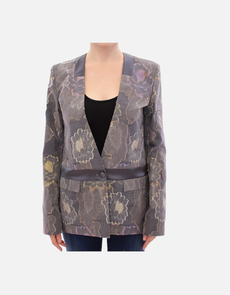Floral Brocade Blazer Long Sleeves VNeck Women - Multicolor Suits