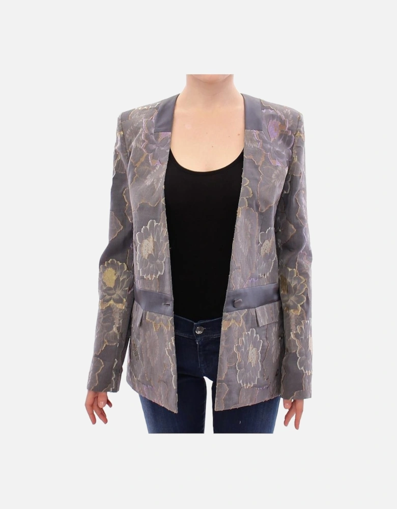 Floral Brocade Blazer Long Sleeves VNeck Women - Multicolor Suits