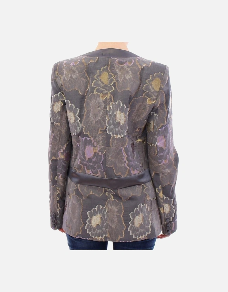 Floral Brocade Blazer Long Sleeves VNeck Women - Multicolor Suits