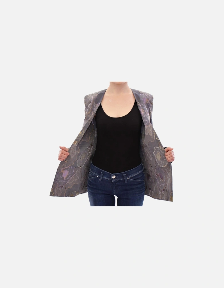 Floral Brocade Blazer Long Sleeves VNeck Women - Multicolor Suits