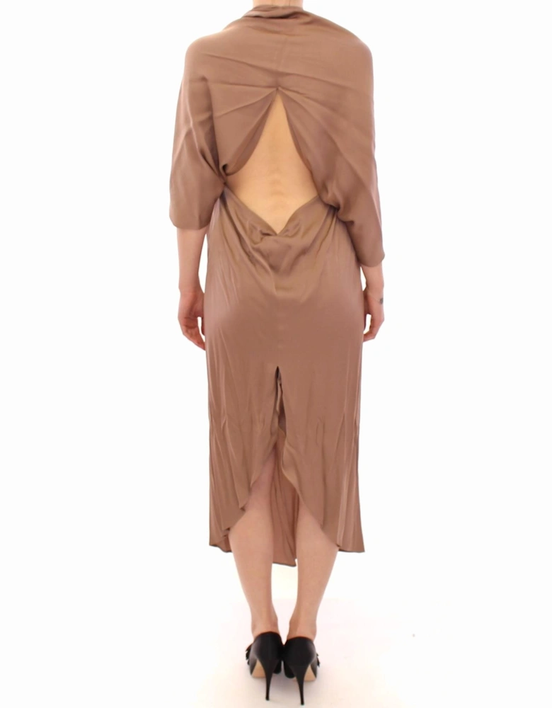 Silk Mid-Calf Sleeveless Shift Dress Women - Brown Dresses