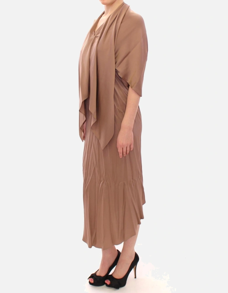 Silk Mid-Calf Sleeveless Shift Dress Women - Brown Dresses
