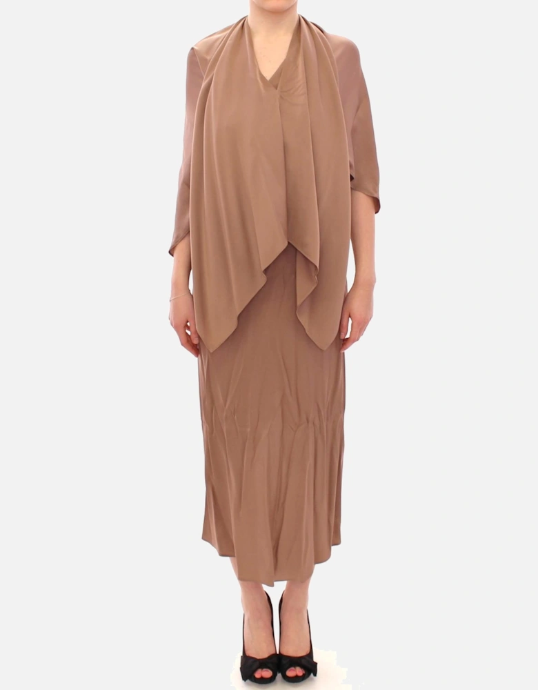 Silk Mid-Calf Sleeveless Shift Dress Women - Brown Dresses