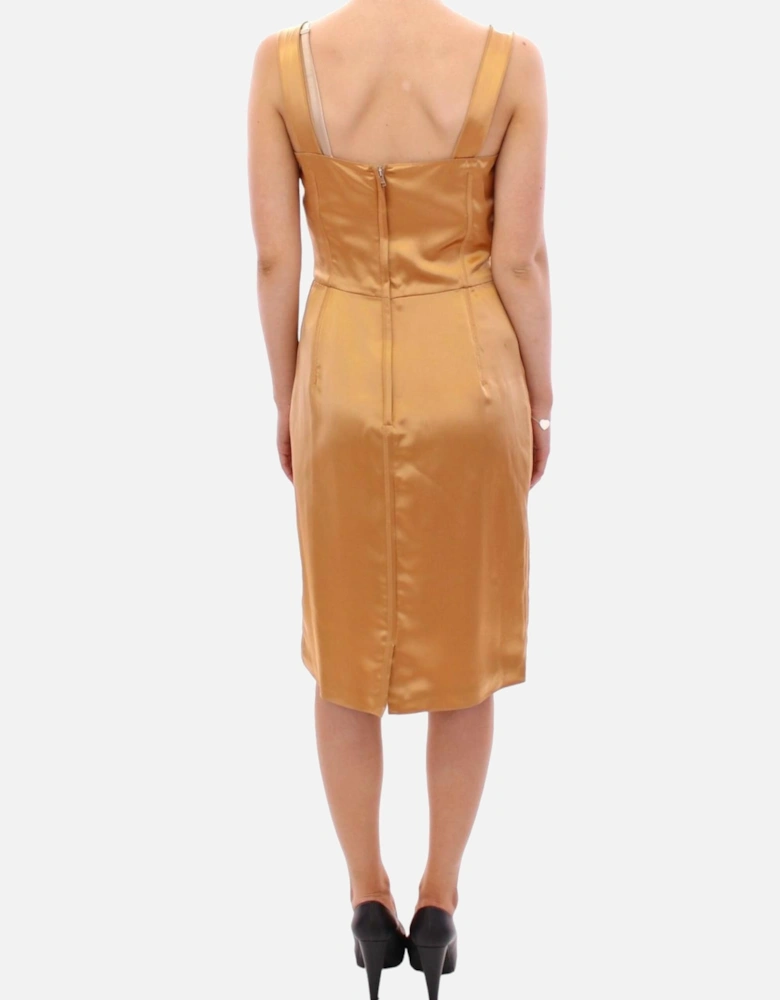 Silk Knee-Length Sheath Dress with Back Zipper Women - Bronze Dresses