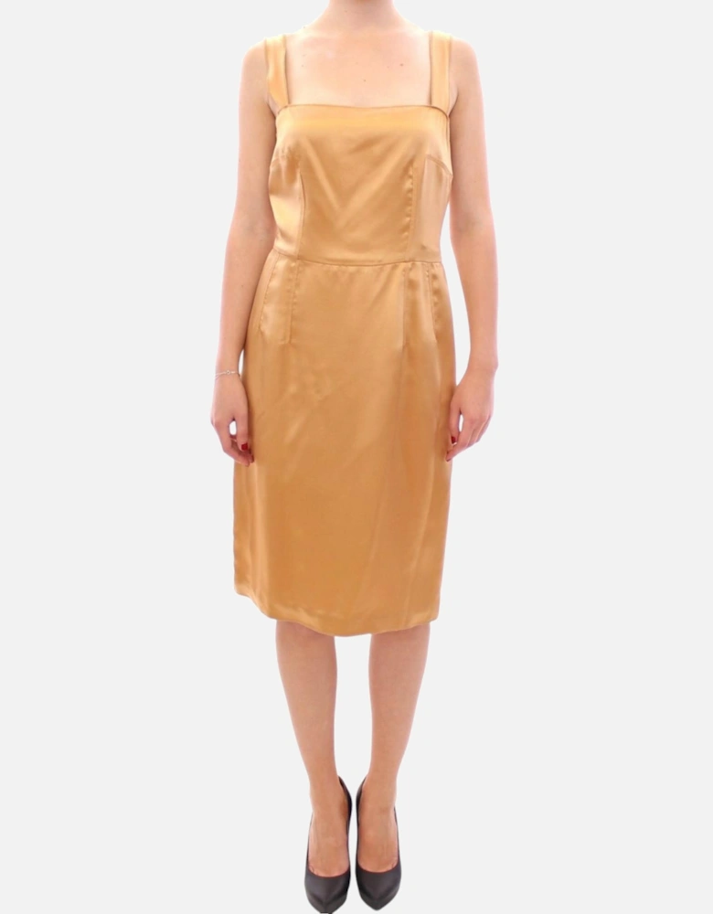 Silk Knee-Length Sheath Dress with Back Zipper Women - Bronze Dresses