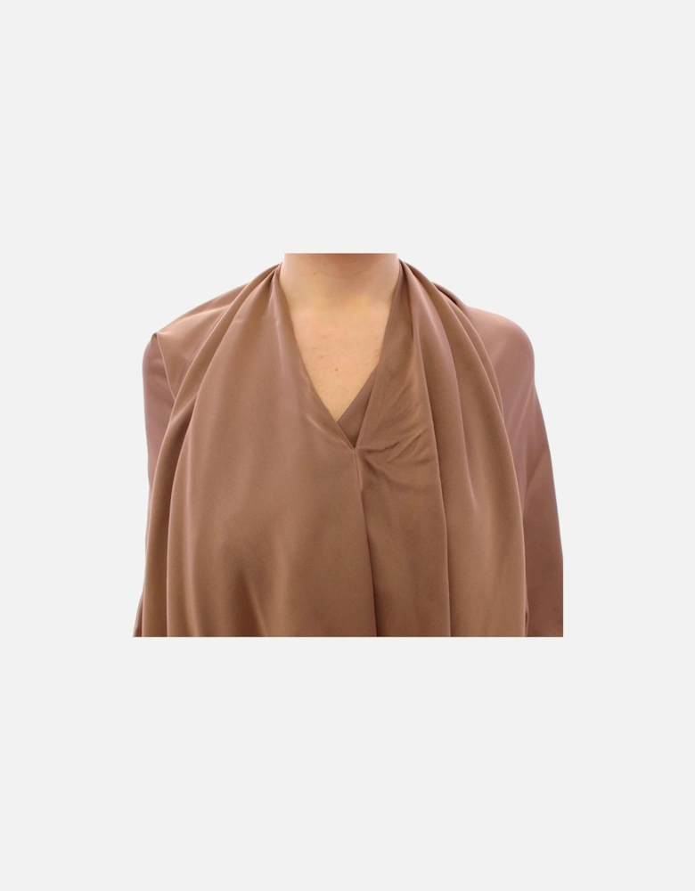 Silk Mid-Calf Sleeveless Shift Dress Women - Brown Dresses