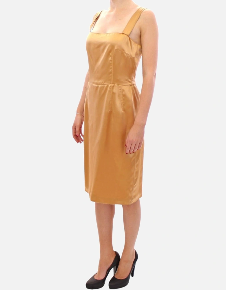 Silk Knee-Length Sheath Dress with Back Zipper Women - Bronze Dresses