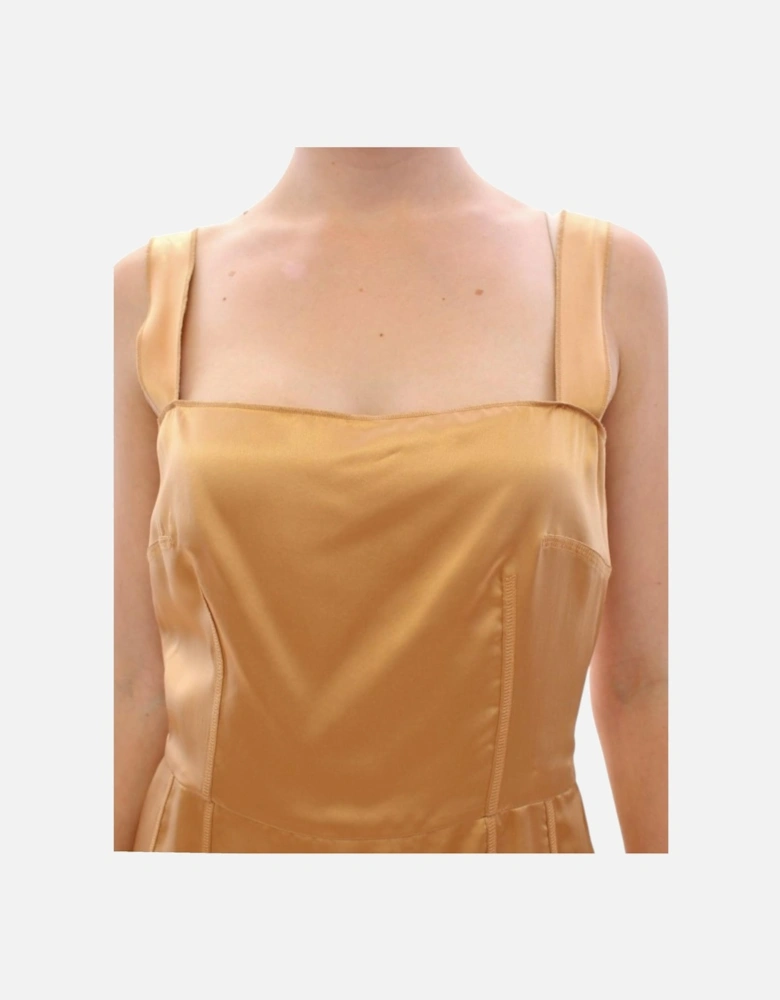 Silk Knee-Length Sheath Dress with Back Zipper Women - Bronze Dresses
