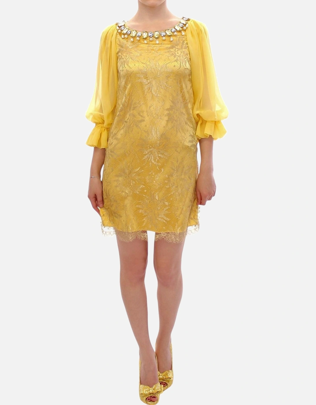 Dolce Gabbana Dress Jewel Neck 34 Sleeves Women - Yellow Dresses, 7 of 6